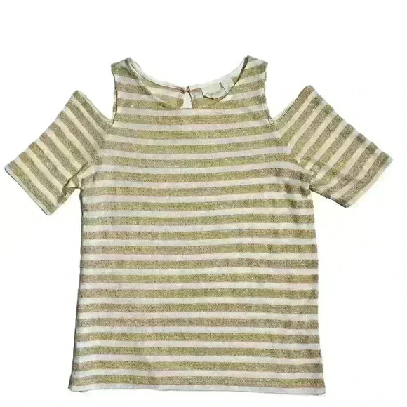 Chico’s Womens Striped Sequin Cold Shoulder Embellished Knit Top Blouse Size 1 - Picture 1 of 8